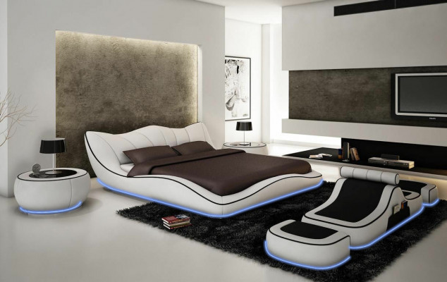 Lit design moderne XXL Lits décoratifs Style de luxe Double Hôtel en cuir