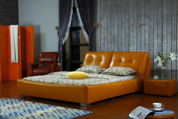 Lit de designer Chambre à coucher Lit double Lits Cuir Hôtel de luxe Rembourrage