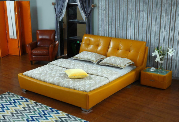 Lit de designer Chambre à coucher Lit double Lits Cuir Hôtel de luxe Rembourrage