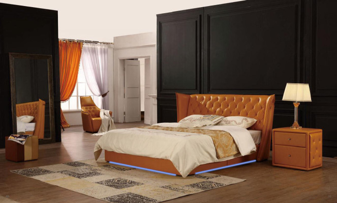 Designer-Liegesofa, Doppelbett, Betten, Ledersofa Chesterfield, Luxuriöses Hotel-Schlafzimmer