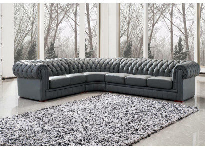 Siège d'angle rembourré en cuir Chesterfield classique Ensemble de décoration pour salon paysager