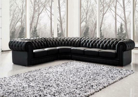 Siège d'angle rembourré en cuir Chesterfield classique Ensemble de décoration pour salon paysager