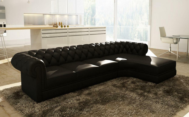 Siège d'angle classique en cuir pour un salon de suite Chesterfield en cuir.