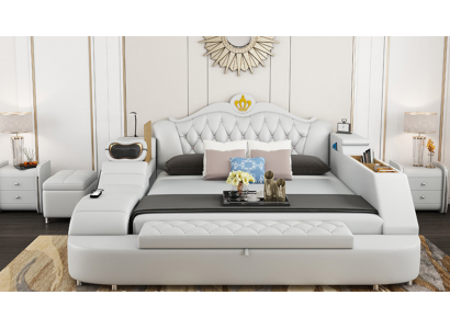 Lits en cuir de haute qualité 180x200 avec étagères pour chambre multifonctionnelle.