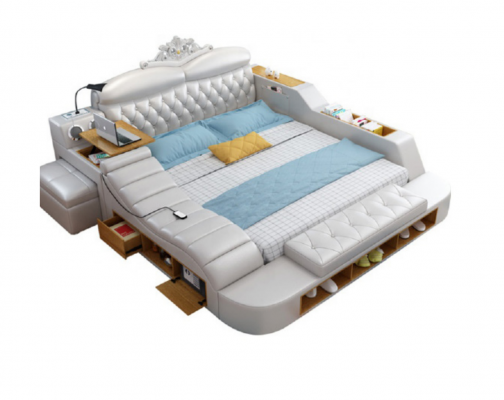 Double Luxury Design Hôtel Lit en cuir Lits en tissu moderne Multifonction