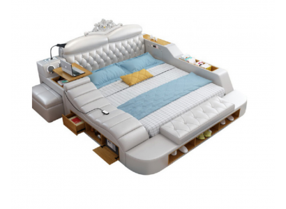 Double Luxury Design Hôtel Lit en cuir Lits en tissu moderne Multifonction