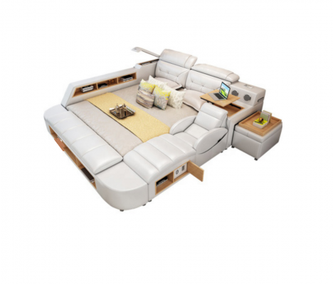 Lit double en cuir de design de luxe Lit rembourré Lits USB Multifonctionnels pour hôtel