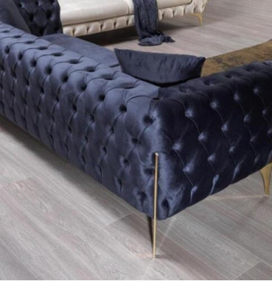 Canapé trois places Chesterfield de luxe Canapé trois places Bleu Canapés Velours Canapé neuf