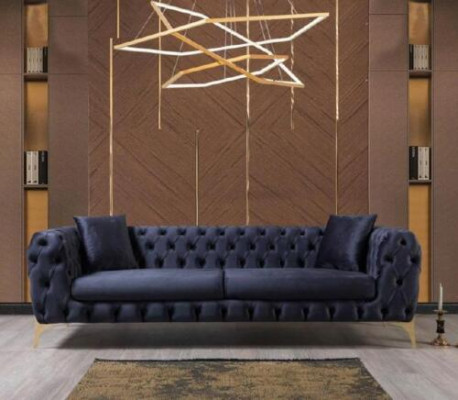 Canapé trois places Chesterfield de luxe Canapé trois places Bleu Canapés Velours Canapé neuf