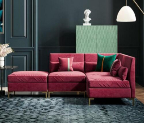 Paysage vivant Canapé d'angle en forme de L Relax Velours Bois massif Siège Design Canapé Lounge neuf