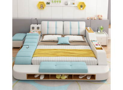 Lit en cuir double design avec rembourrage, lits modernes 180x200 cm.