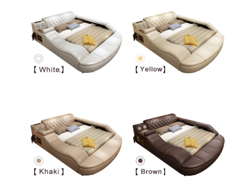 Lit en cuir de design de luxe multifonction avec étagère double pour hôtel.