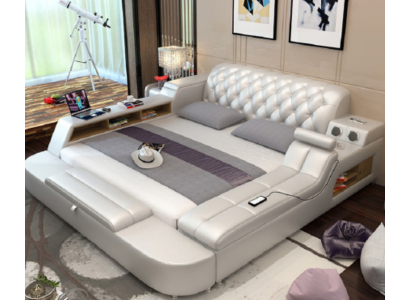 Design Lit Grands Lits Cuir Hôtel Tapisserie 180x200 Étagère Multifonction