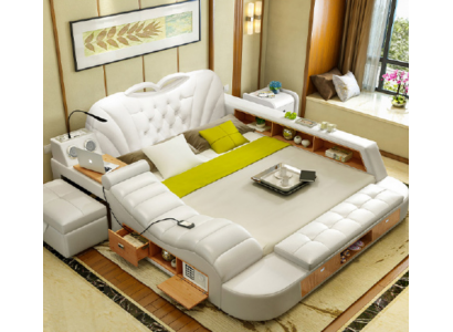 Lit en cuir double de luxe design Hôtel Rembourrage Moderne Lits Multifonctionnels