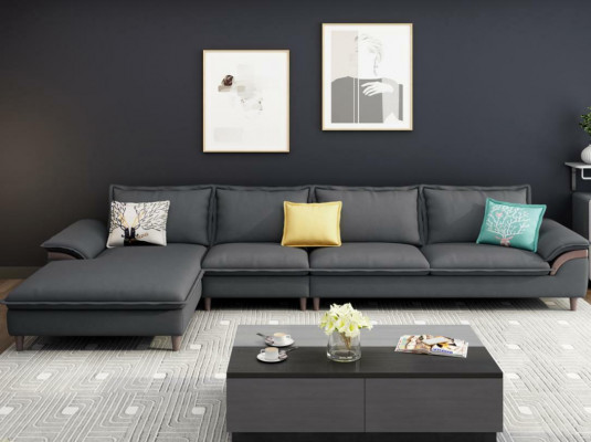 Coin salon de luxe en textile Canapé d'angle en L forme Moderne Relax Siège Meubles Paysage de vie角