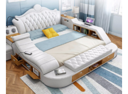 Lit de design de luxe double 180x200 en cuir multifonction Chesterfield