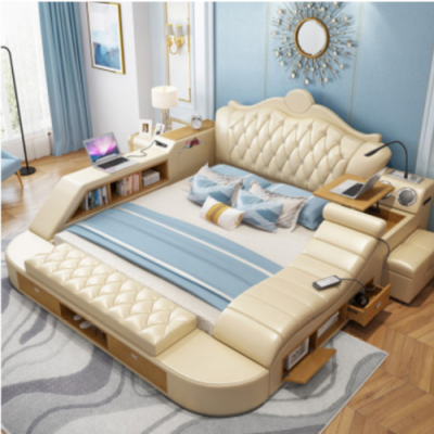 Lit de design de luxe double 180x200 en cuir multifonction Chesterfield