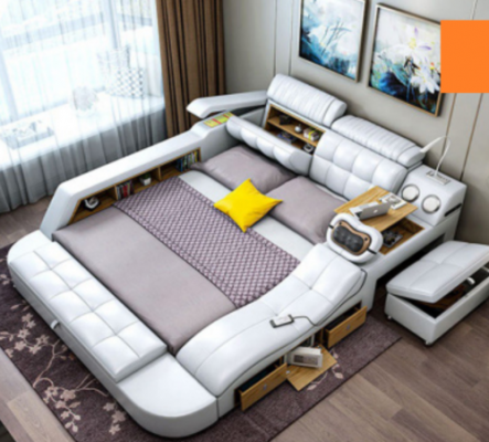Lit multifonction - Coffre-fort - Chaise longue chauffante - USB - Lits doubles avec son