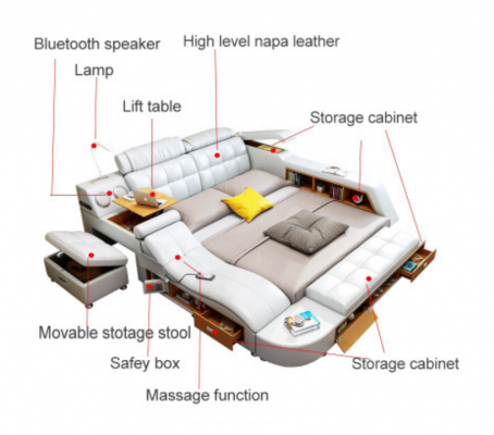 Lit multifonction - Coffre-fort - Chaise longue chauffante - USB - Lits doubles avec son