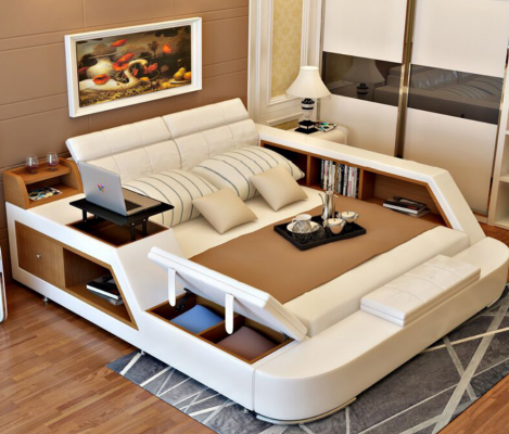 Lit double en cuir design luxueux, lits rembourrés, hôtel moderne