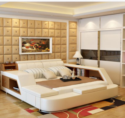 Lit double en cuir design luxueux, lits rembourrés, hôtel moderne