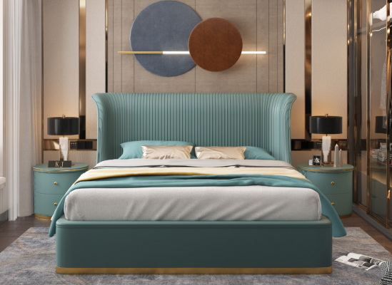 Chambre de luxe Lit Lit double Textile Bois Cuir Literie Lits 180x200 neufs