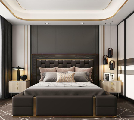 Lit double Lit en cuir Lits Lit Rembourrage en cuir Chambre 180x200cm
