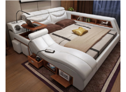 Lit design xxl Grand lit en cuir Lit Hôtel 180x200 cm Multifonction