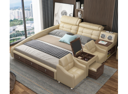 Lit en cuir Lits Rembourrage Double Multifonction 180x200 Cadre de lit en cuir Design