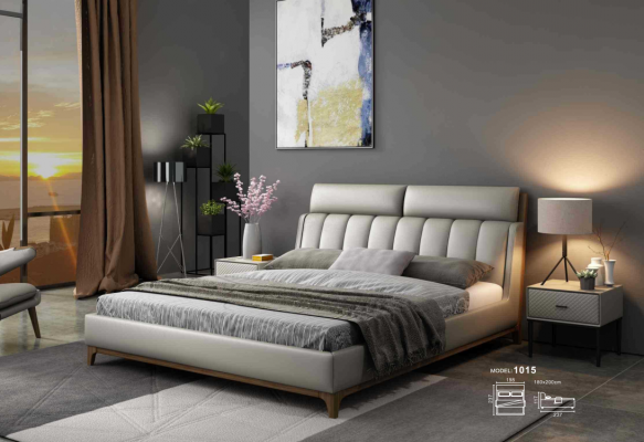 Lit de design moderne 180x200 en cuir et bois Lit double Chambre de repos