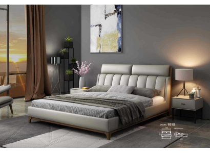 Lit de design moderne 180x200 en cuir et bois Lit double Chambre de repos