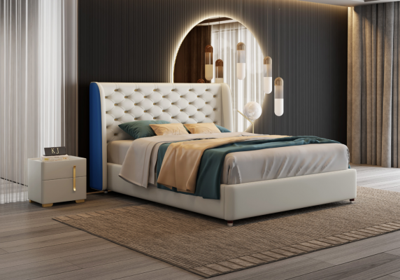 Conception de la literie de lit de luxe double en cuir pour chambre de sommeil d'hôtel moderne.