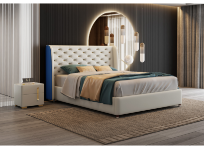 Conception de la literie de lit de luxe double en cuir pour chambre de sommeil d'hôtel moderne.