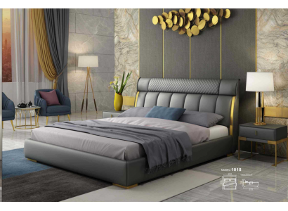 Chambre moderne en cuir gris avec inserts en acier inoxydable doré
