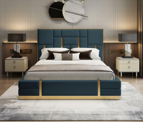 Lit de luxe moderne Chambre à coucher en cuir italien Deux lits en métal.