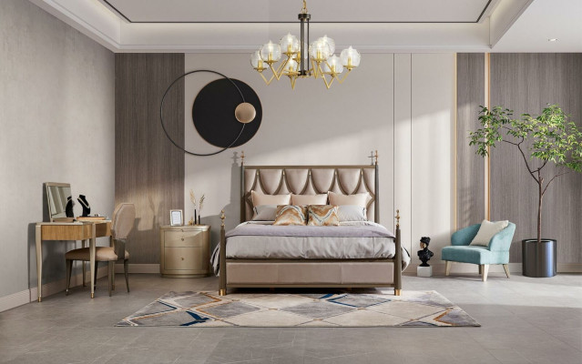 Lit double en bois massif Lits d'hôtel Chambre à coucher Conception Rembourrage 180x200cm