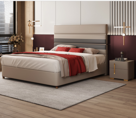 Revêtement en cuir Lit Lits Hôtel Luxe Designer Double Mariage Chambre Beige