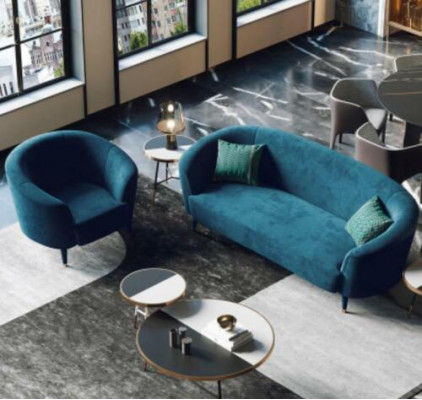 Canapé en velours 3 places en tissu pour salon, paysage d'assise relaxant, canapé design, canapé-lounge.