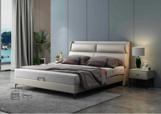 Lit double de luxe de haute qualité avec un design d'ameublement en cuir textile pour hôtel de mariage.