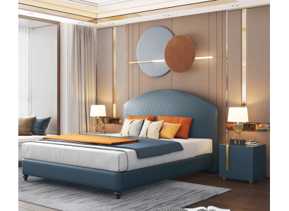 Conception de rembourrage de lit de luxe Lits doubles en métal Mariage Chambre de sommeil Bleu