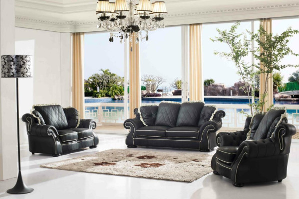 Ensemble de canapés classiques en cuir capitonné 3+2+1 sofas