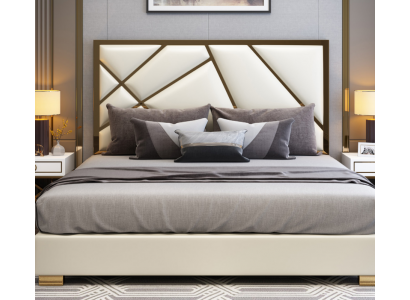 La conception de la literie de lit de luxe de design de rembourrage solide des doubles lits d'hôtel dort décoration de chambre en cuir nouveau