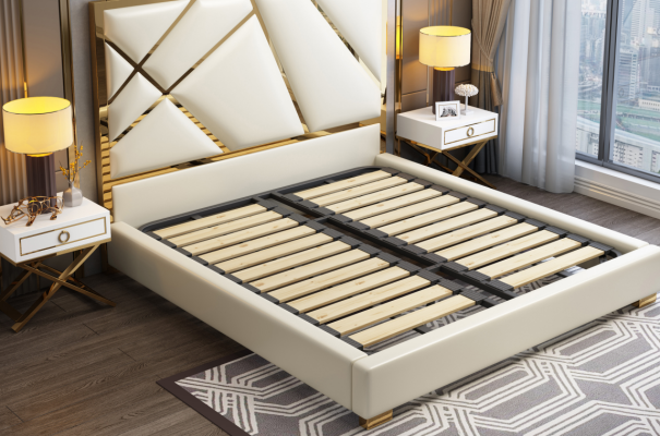 La conception de la literie de lit de luxe de design de rembourrage solide des doubles lits d'hôtel dort décoration de chambre en cuir nouveau
