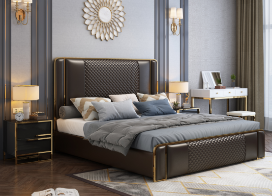 Lit de designer de luxe pour la chambre Meubles en velours recouvert Lits en tissu