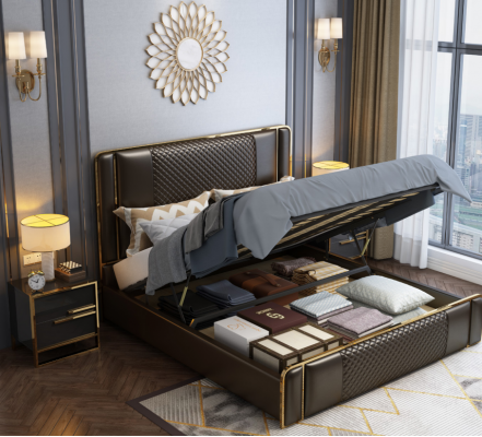 Lit de designer de luxe pour la chambre Meubles en velours recouvert Lits en tissu
