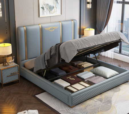Design de rembourrage de lit de luxe Lits métalliques lits doubles Mariage Dormir Chambre en cuir