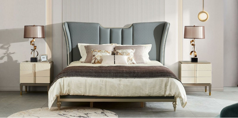 Lit Lits Design Double Hôtel Rembourrage Mariage 180x200cm Sommeil Luxe Bois Massif