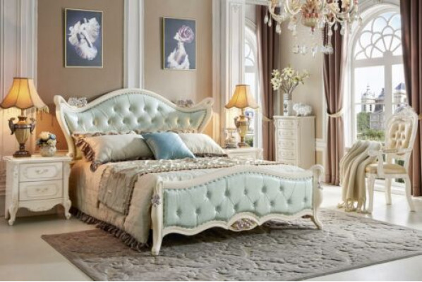 Conception Chambre 5 pièces. Lit Table de chevet Armoire Baroque Bois massif