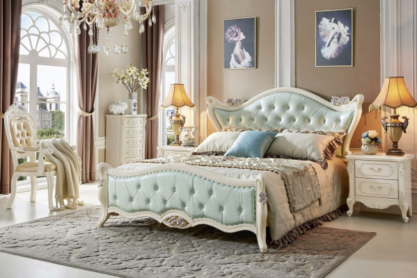 Conception Chambre 5 pièces. Lit Table de chevet Armoire Baroque Bois massif