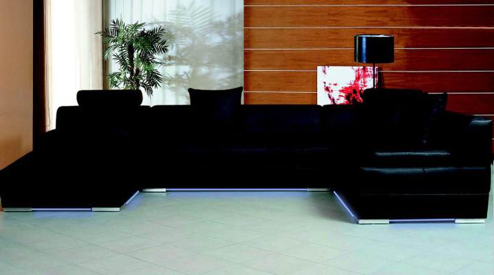 Canapé en cuir Canapé Paysage de vie Coin salon Canapé d'angle Suite d'angle Design Décoration moderne